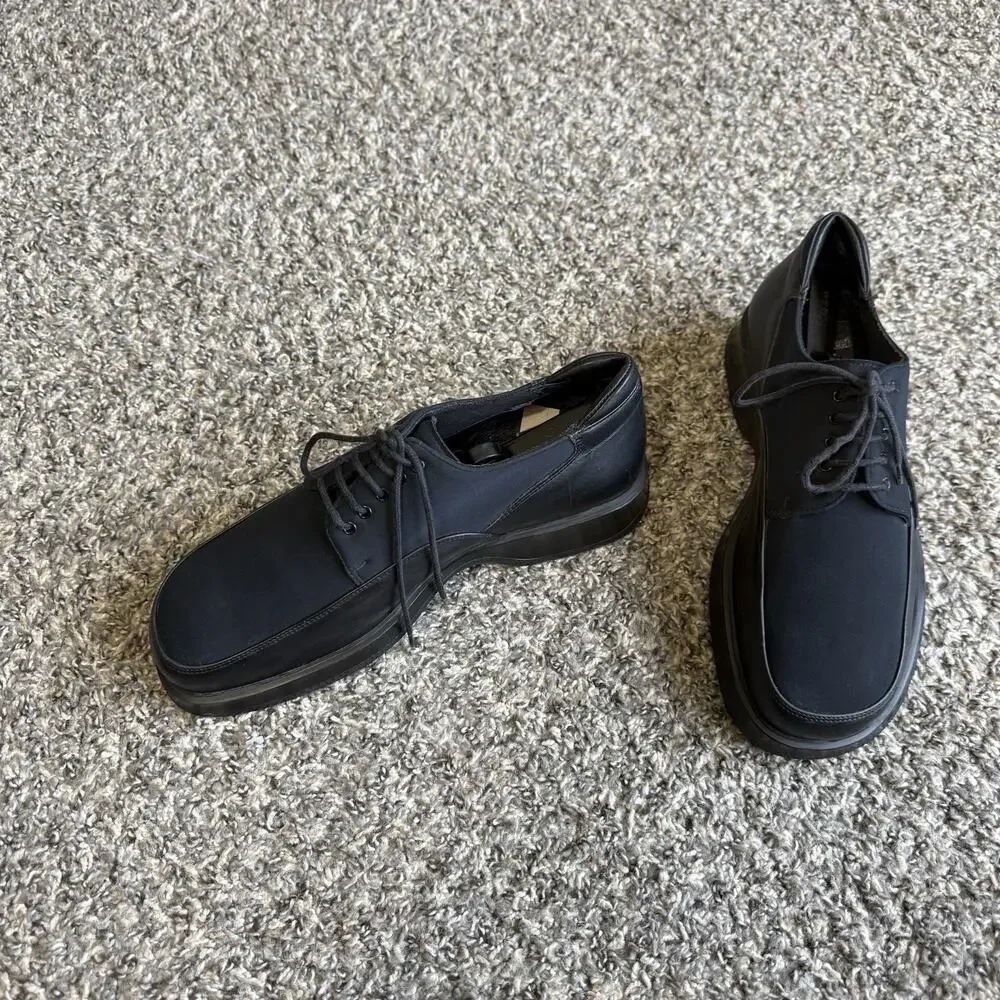 Vintage Bacco Bucci Men Oxford Shoes Dark Black Leather / Fabric 43 US 9.5 Italy